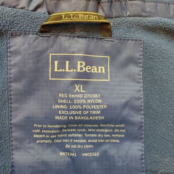 LL BEAN Womens XL Blue Hooded Nylon Jacket Button Zip Windstopper Outdoor Winter - Picture 3 of 3